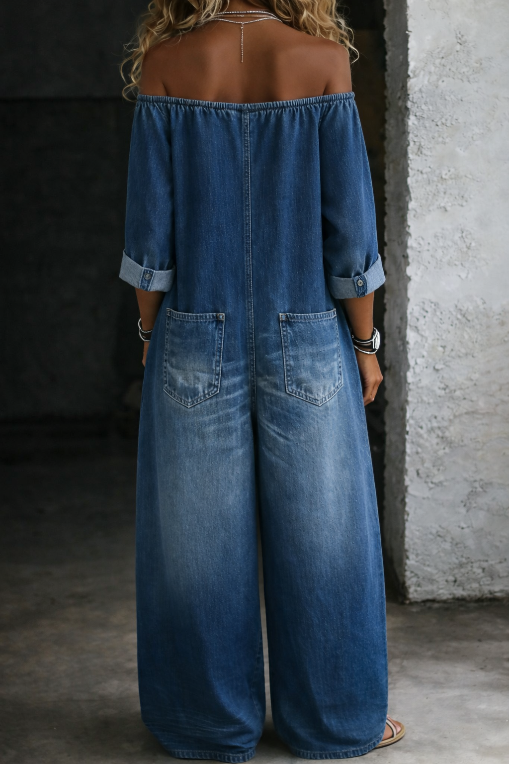 Elena™ | Mono denim de hombros descubiertos