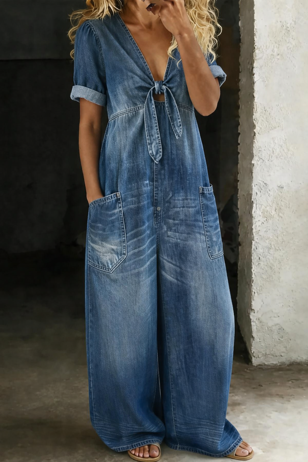Maya™ | Mono denim con escote en V