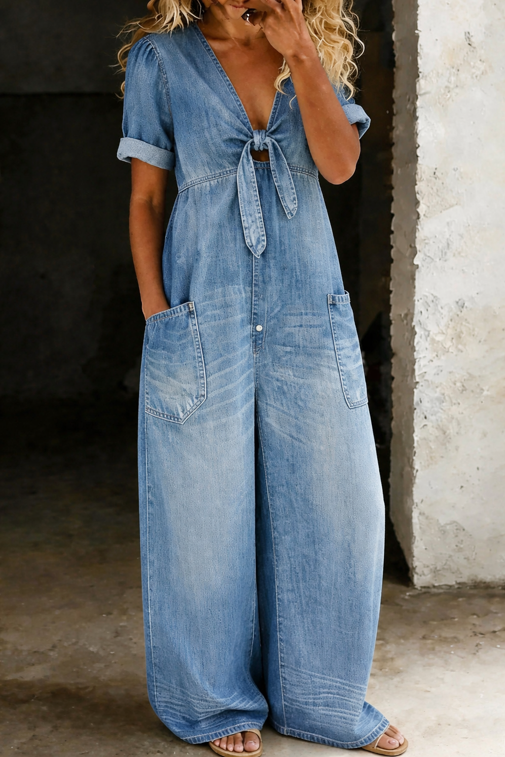 Maya™ | Mono denim con escote en V