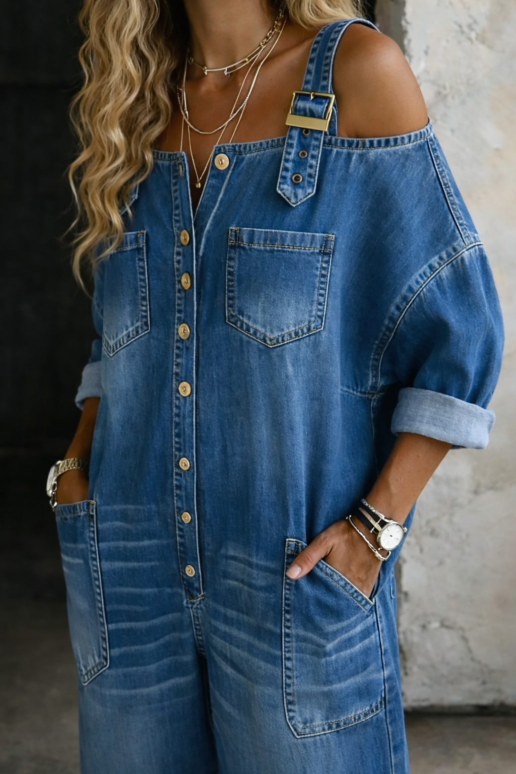Sophia™ | Mono de jean con hombros descubiertos