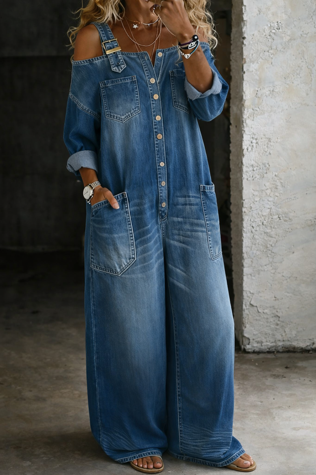 Sophia™ | Mono de jean con hombros descubiertos