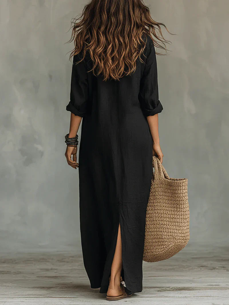 Sofia | Vestido Camisero Largo con Abertura