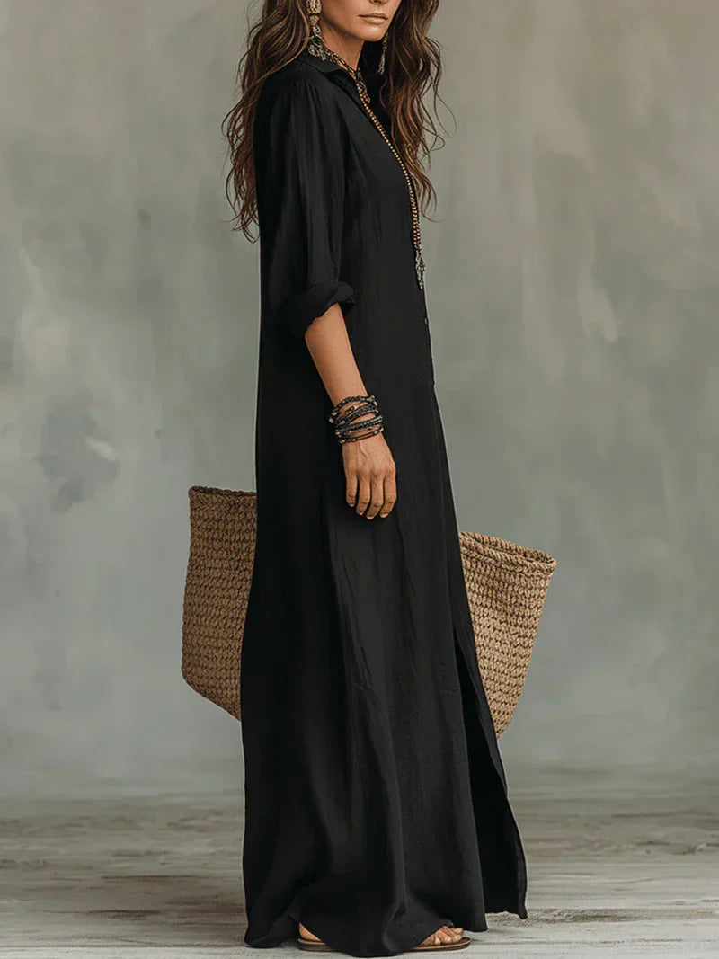 Sofia | Vestido Camisero Largo con Abertura