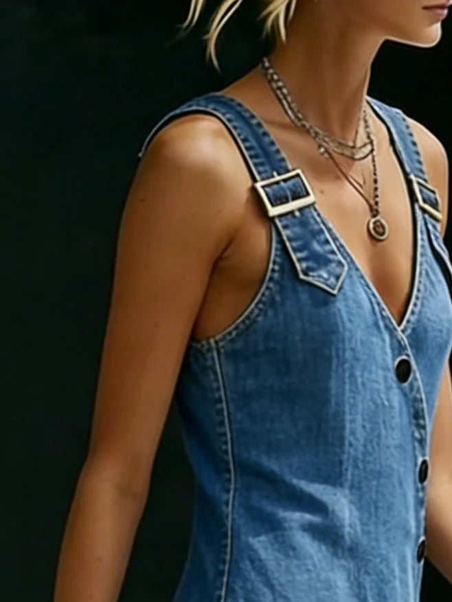 Vera™ | Vestido largo de denim con botones