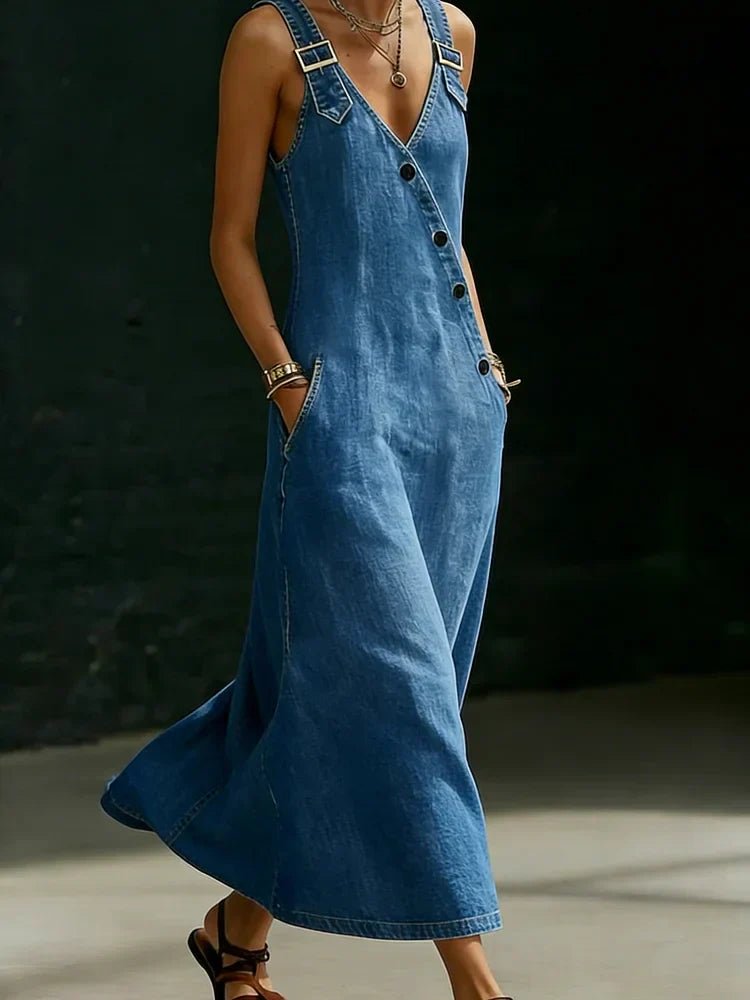 Vera™ | Vestido largo de denim con botones