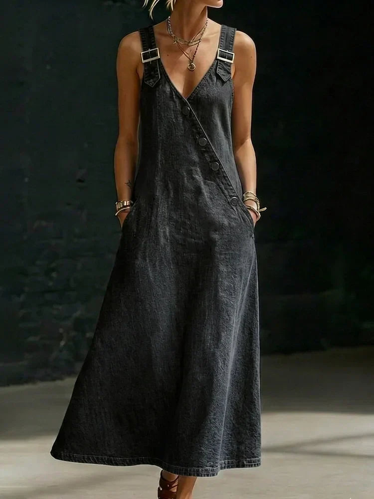 Vera™ | Vestido largo de denim con botones