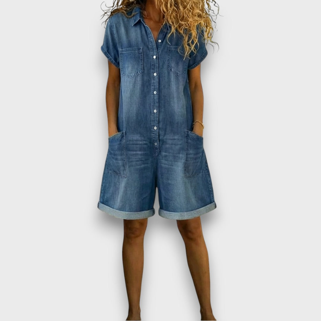 Joan™ | Peto corto de algodón con efecto denim