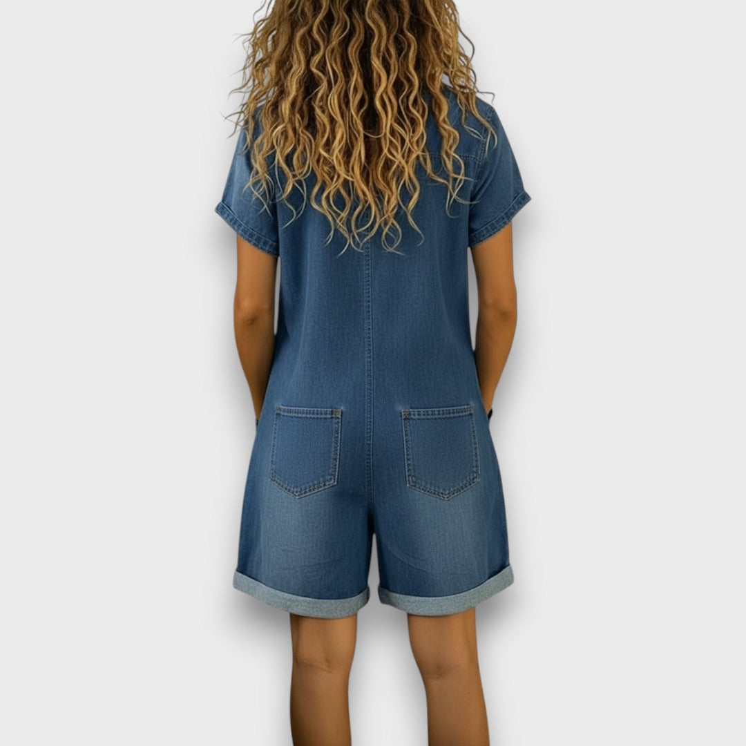 Joan™ | Peto corto de algodón con efecto denim