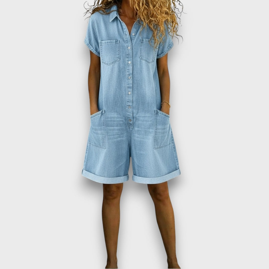 Joan™ | Peto corto de algodón con efecto denim