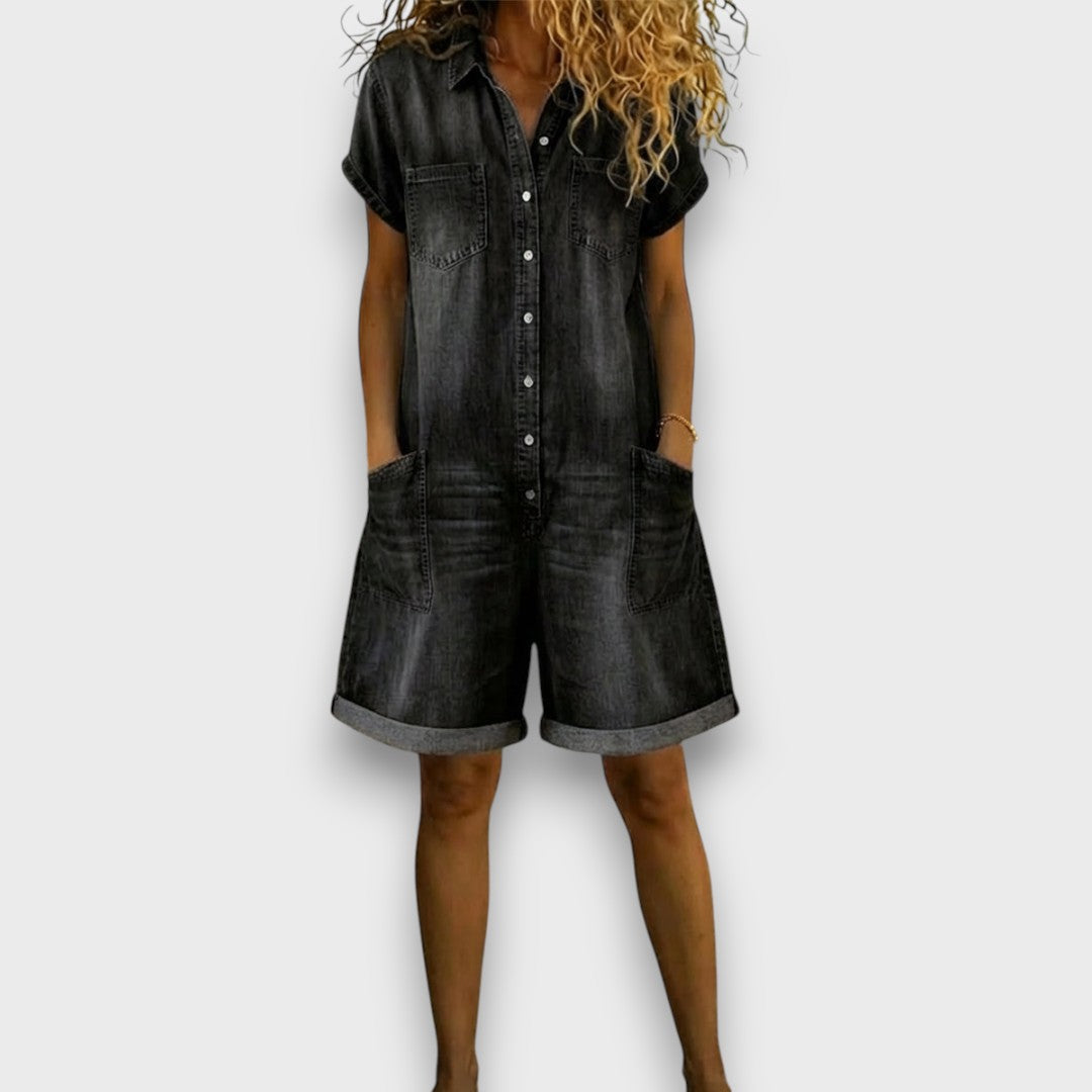 Joan™ | Peto corto de algodón con efecto denim